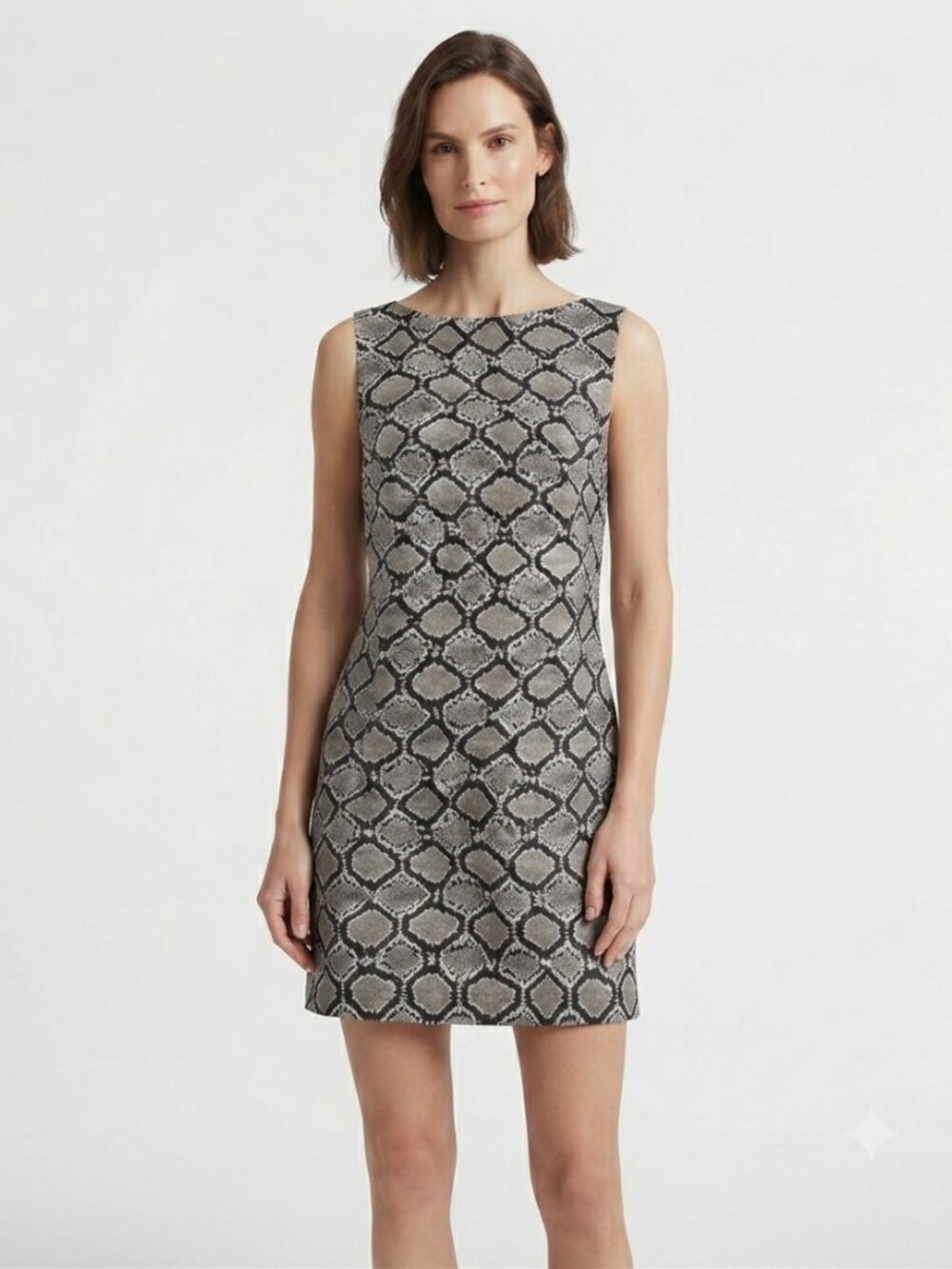 BEC & BRIDGE BLACK GREY SNAKESKIN PRINT SLEEVELESS SHIFT DRESS - 4